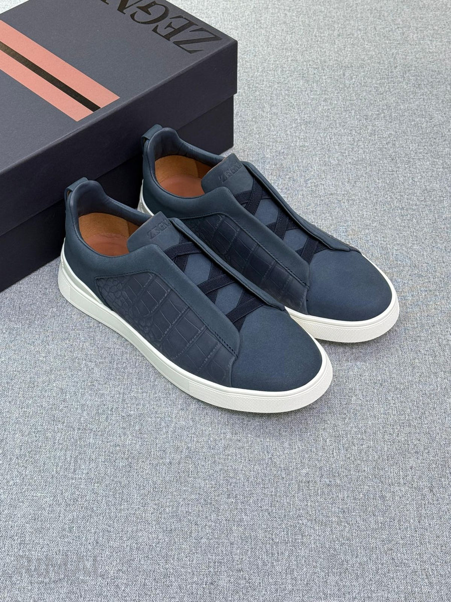 Zegna Footwear | Triple Stitch Crocodile Navy Blue