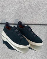 Zegna Footwear | Triple Stitch Suede Navy Blue