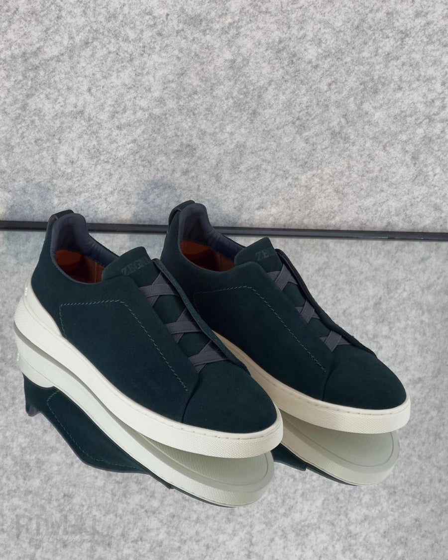 Zegna Footwear | Triple Stitch Suede Navy Blue
