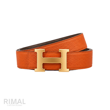 Hermes Orange Gold Logo Belt - image 2