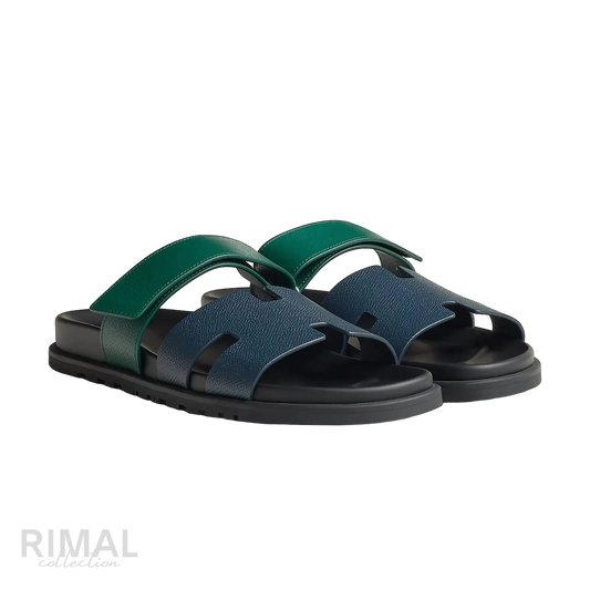 Hermès Chypre Sandals – Bleu Céleste / Vert Oyat - View 1