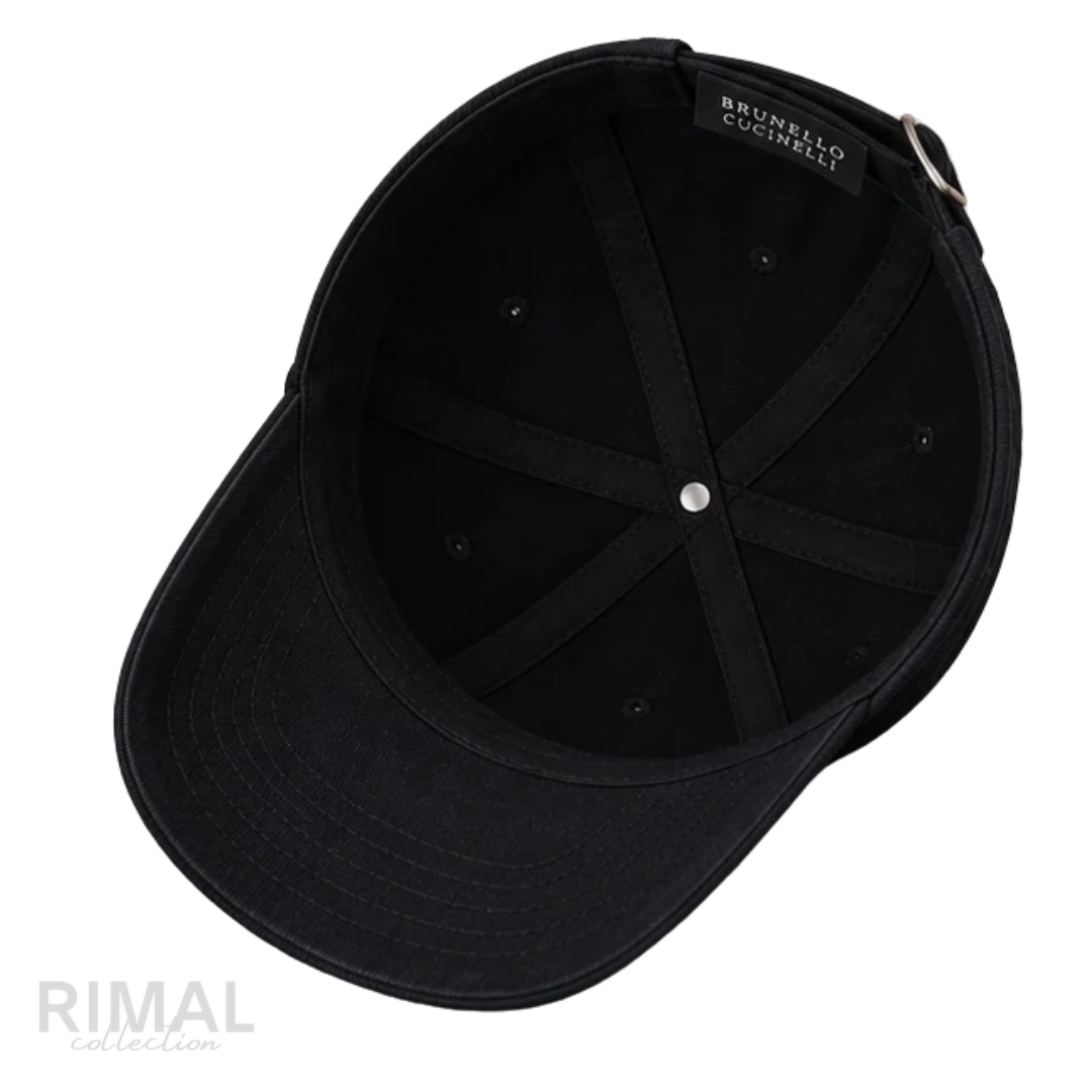 Brunello Cucinelli | Black Cotton Gabardine Embroidered Solomeo Crest Baseball Cap - View 4