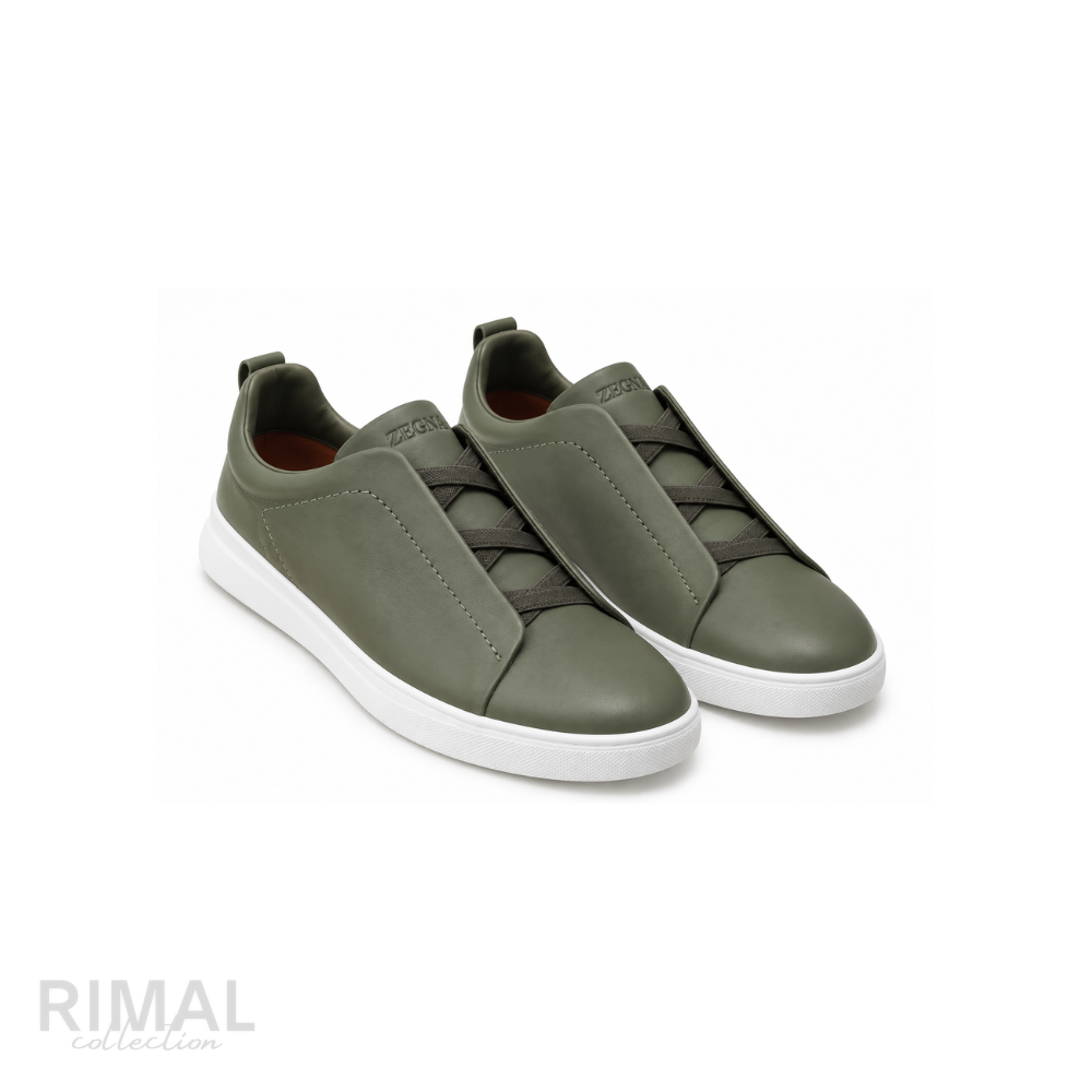 Zegna Triple Stitch Sneakers – Foliage Green - View 1