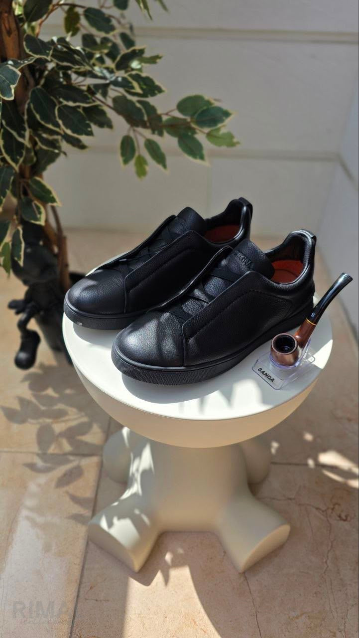 Zegna Triple Stitch Sneakers – Full Black - View 5