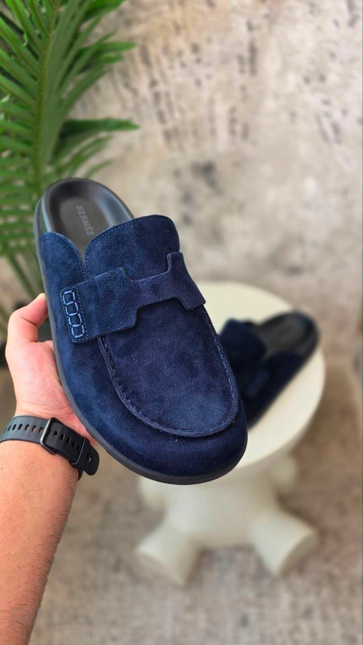 HERMÈS Go Mules - Bleu Océan Navy Suede Luxury Slip-On Slippers