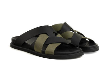 Hermès Kazimir Black & Tundra Green Sandal | Men